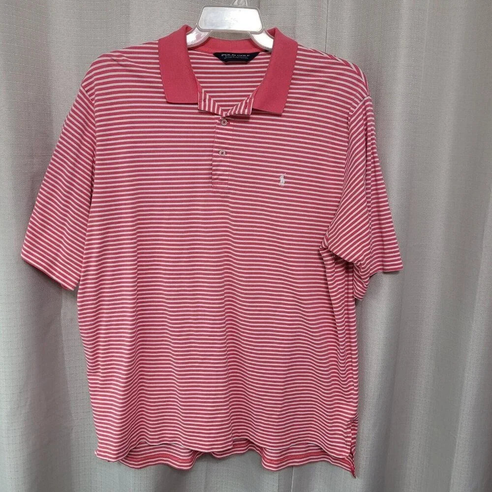 Ralph Lauren Polo Golf Short Sleeve Polo Shirt Men's Size XL Pink White Striped